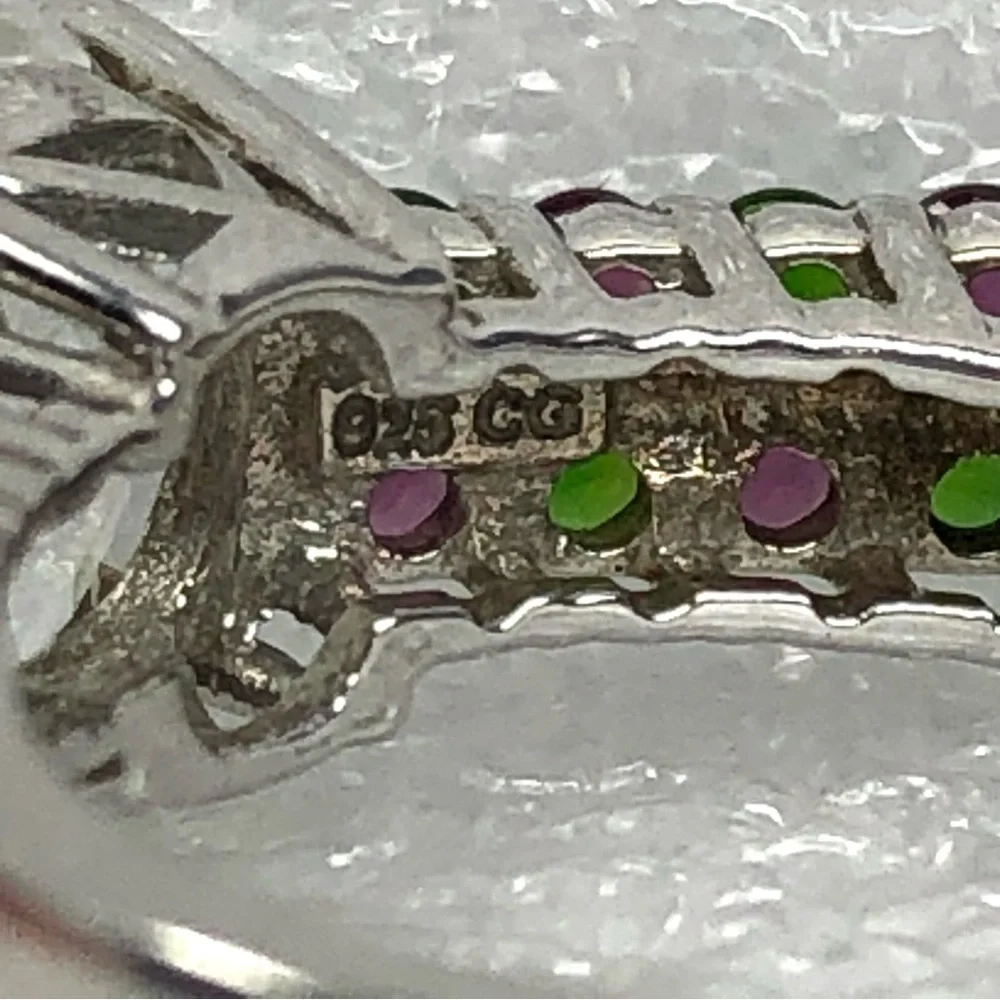 White Topaz Ring Green & Purple Secondary Stones